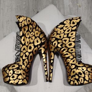 London Trash Gold and Black Leopard Heels